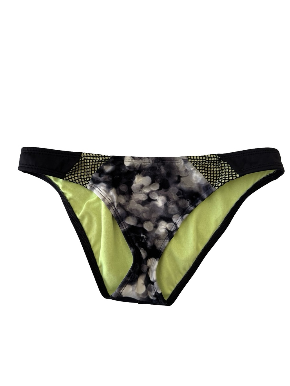 Adidas Women’s Bikini Bottom Small Black Lime Floral Mesh Sporty Swim